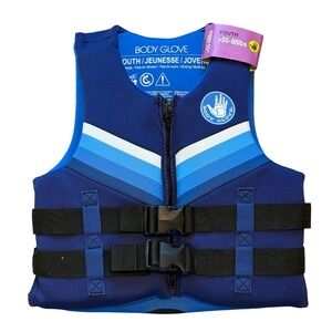 NWT Body Glove Youth Life Vest 55 88lbs Blue Stripes Zipper Buckles Water Safety